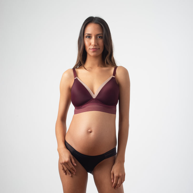PROJECTME HOTMILK AMBITION TRIANGLE PLUM CONTOUR PREGNANCY NURSING BREASTFEEDING BRA - WIREFREE WITH AMBITION BRAZILIAN BIKINI BRIEF IN BLACK