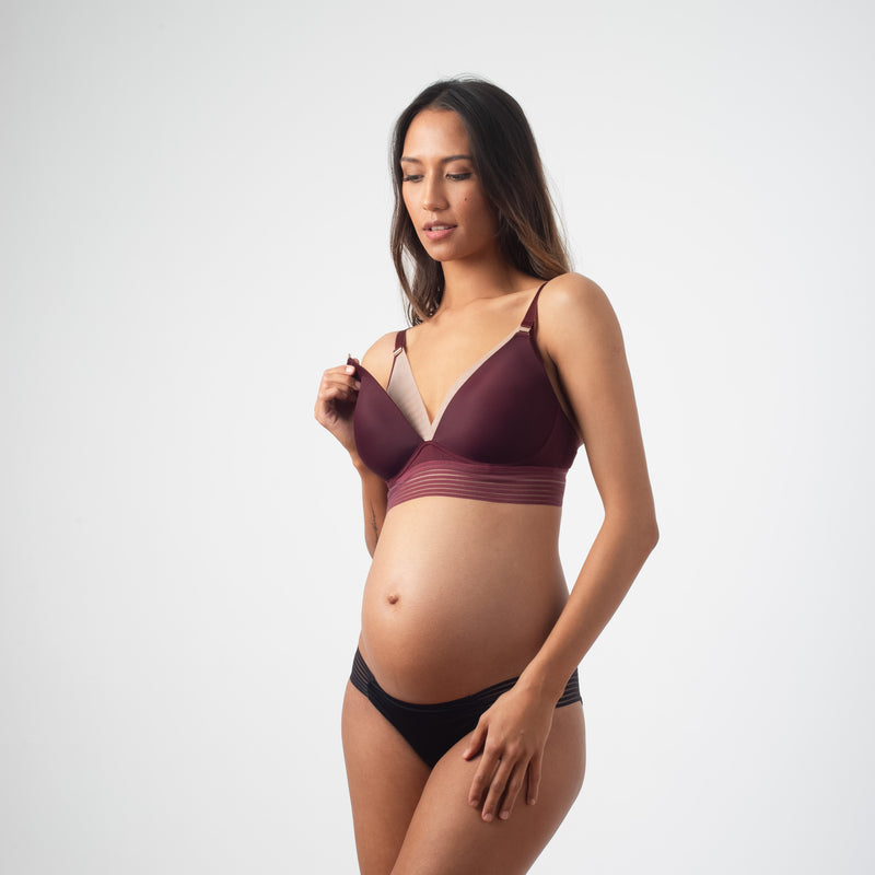 PROJECTME HOTMILK AMBITION TRIANGLE PLUM CONTOUR PREGNANCY NURSING BREASTFEEDING BRA - WIREFREE WITH AMBITION BRAZILIAN BIKINI BRIEF IN BLACK